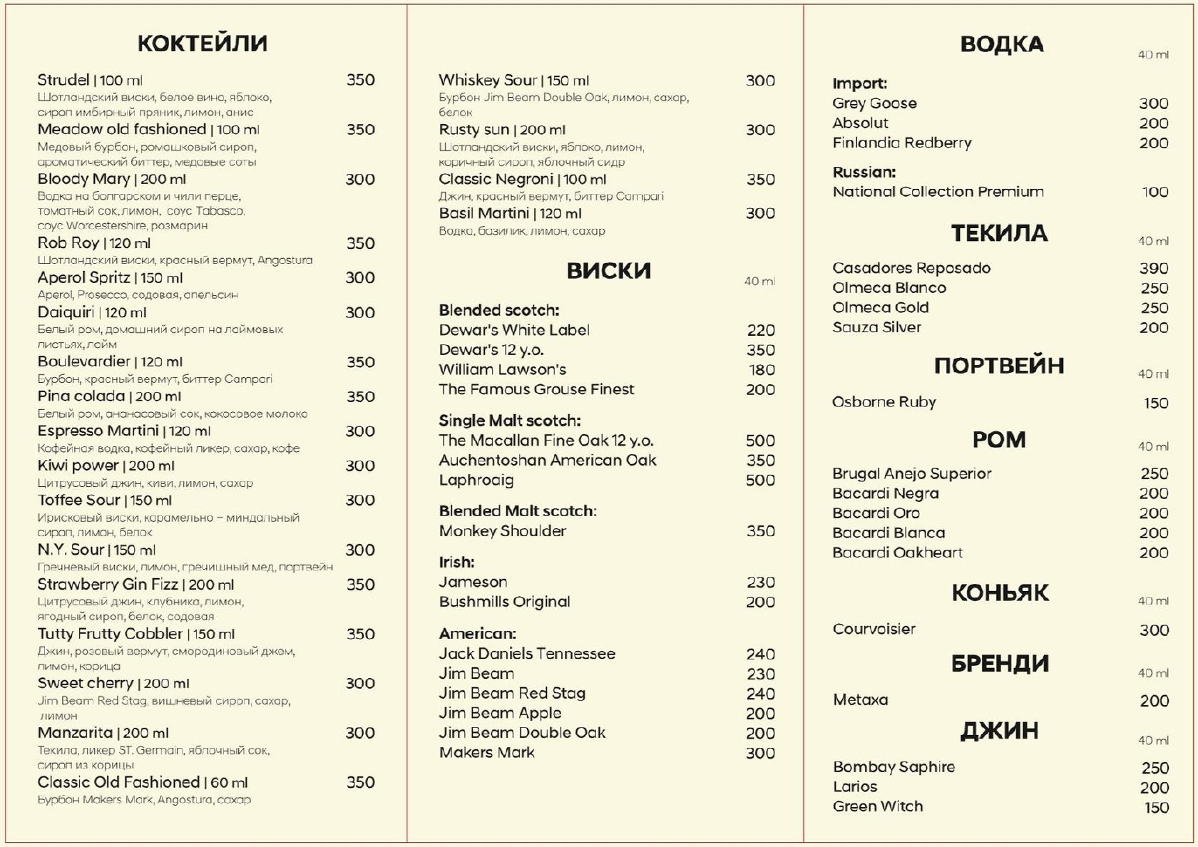 Friends Bar меню
