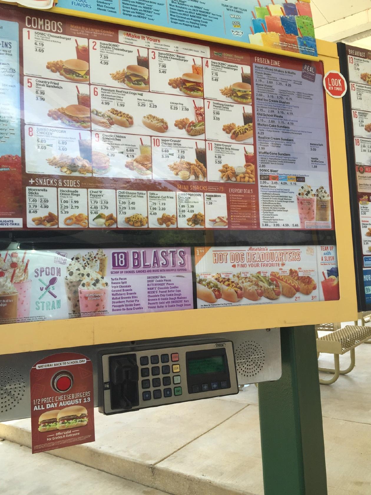 Sonic Drive-In меню