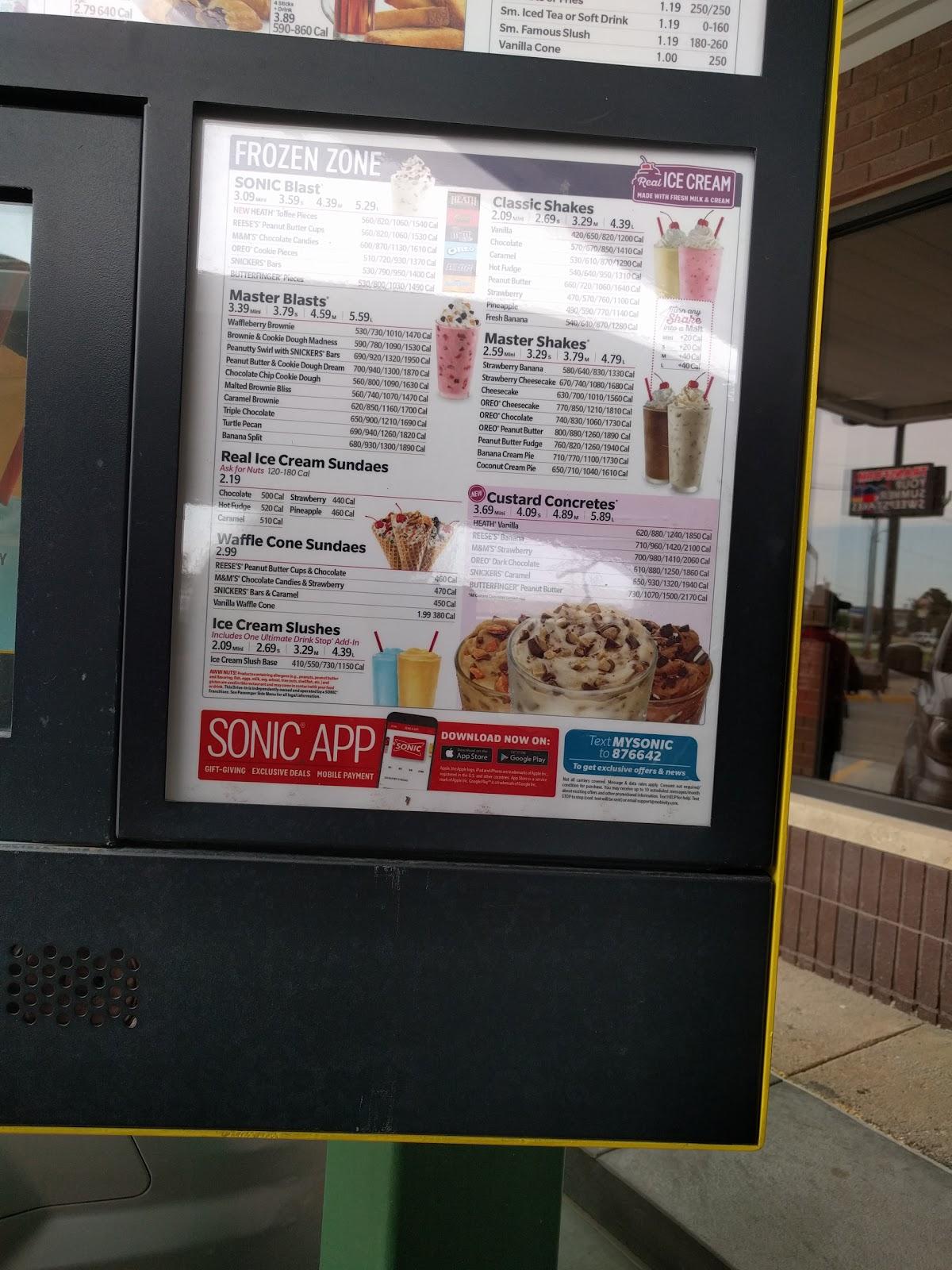 Sonic Drive-In меню