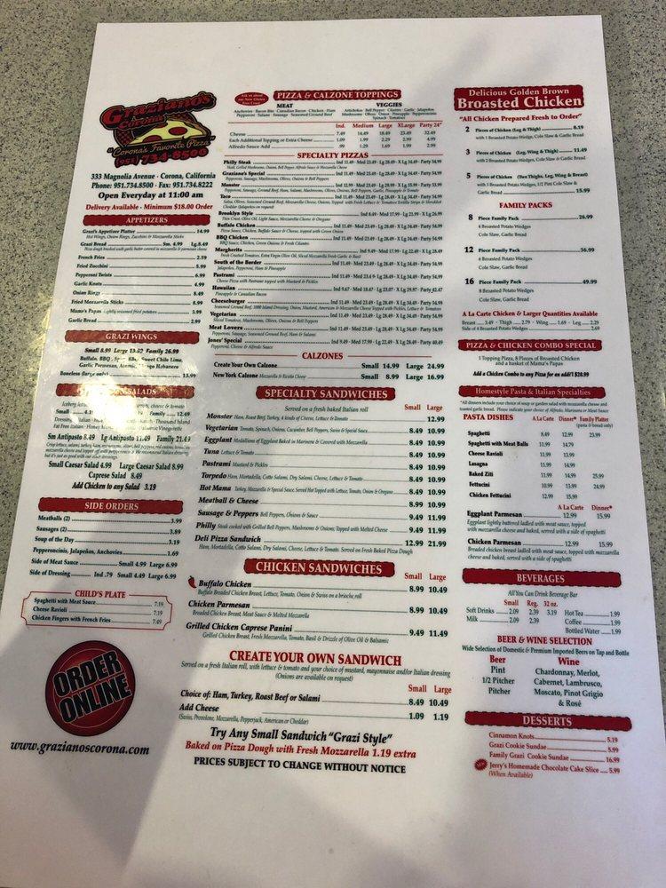 Graziano's Pizza Restaurant меню