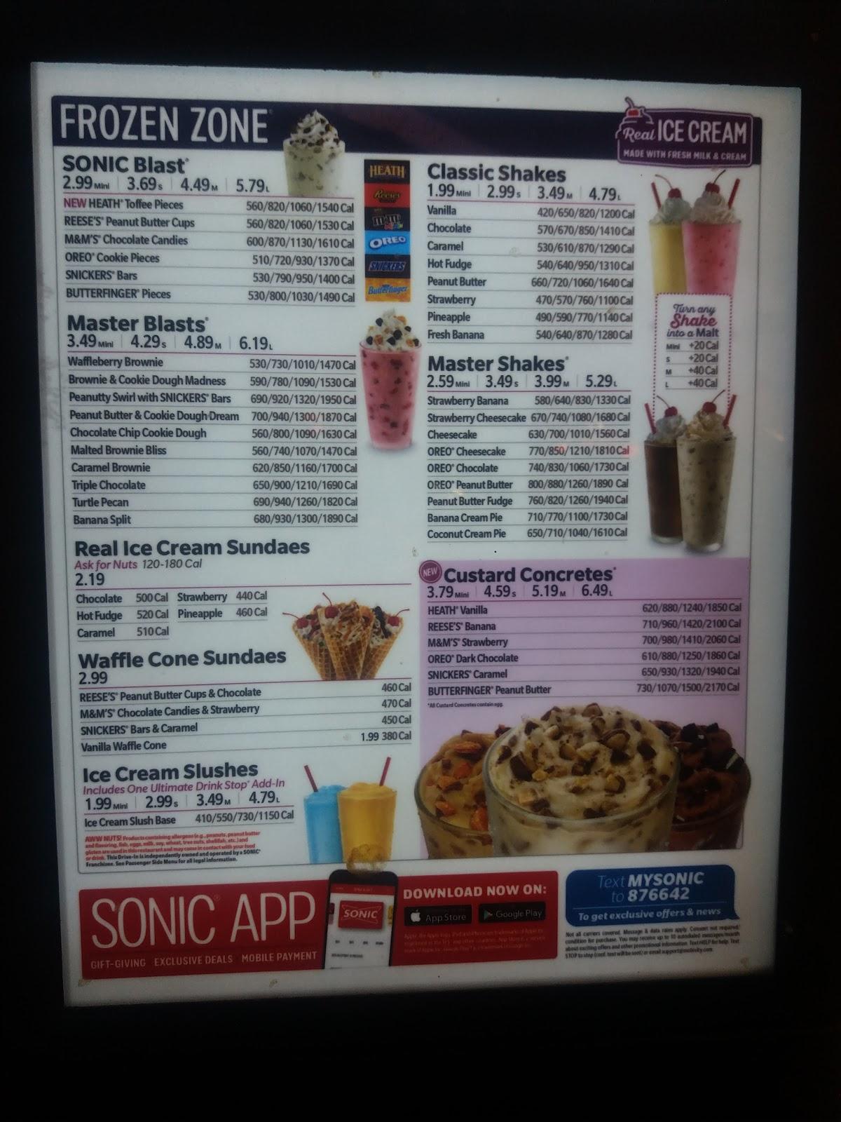 Sonic Drive-In меню