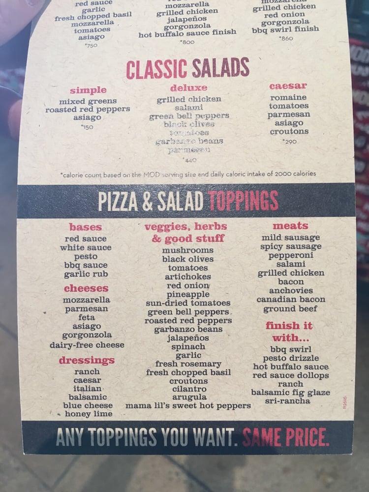 MOD Pizza меню