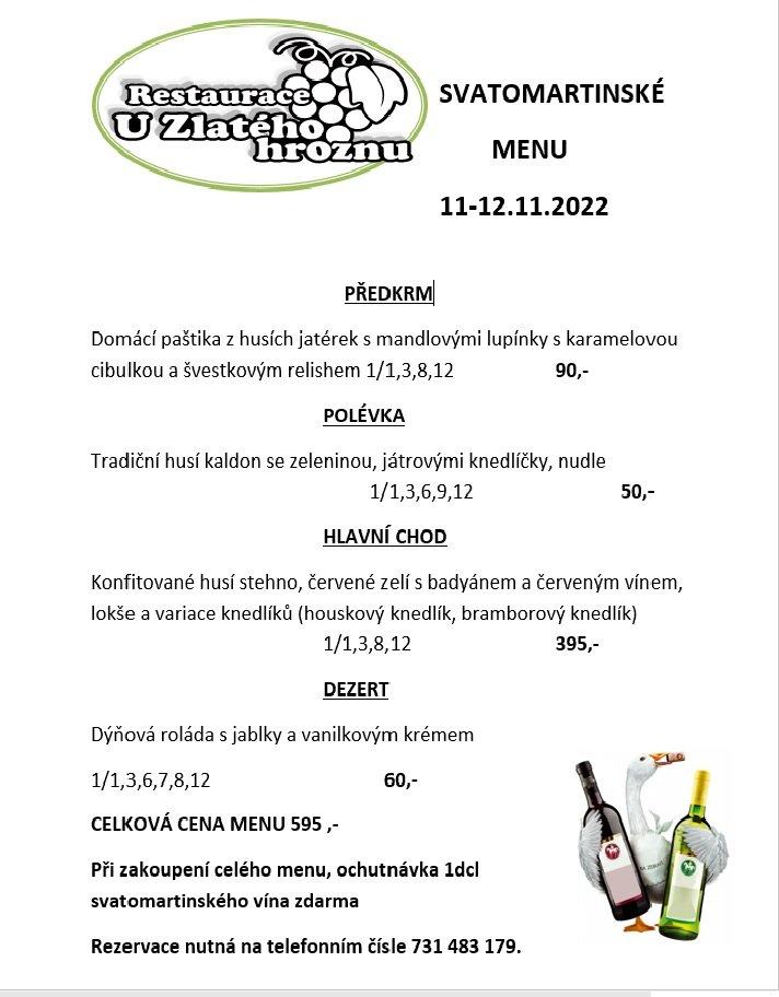 Restaurace U Zlatého hroznu меню