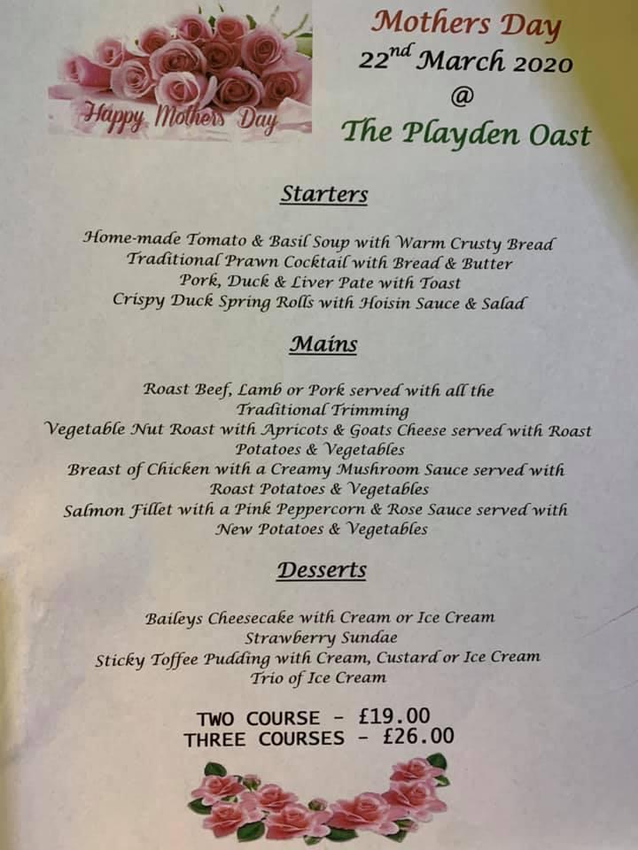 Playden Oasts Inn меню