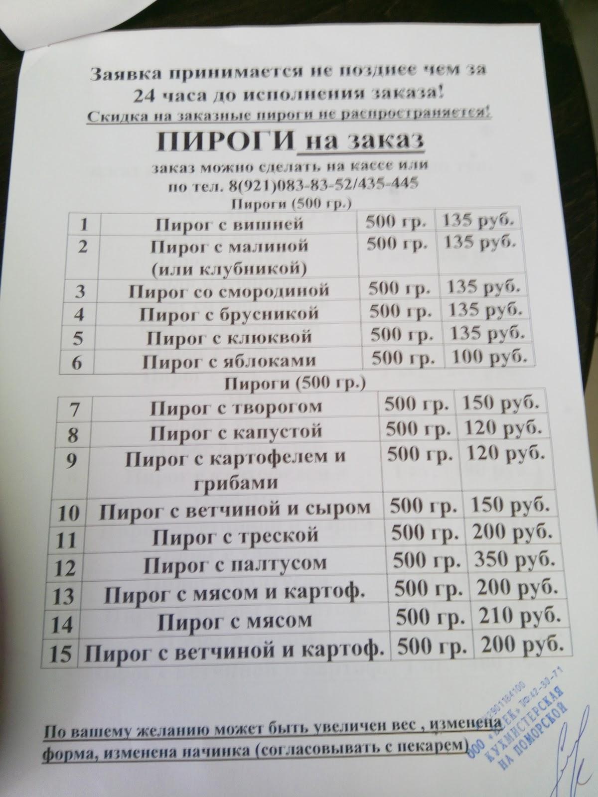Кухмистерская меню