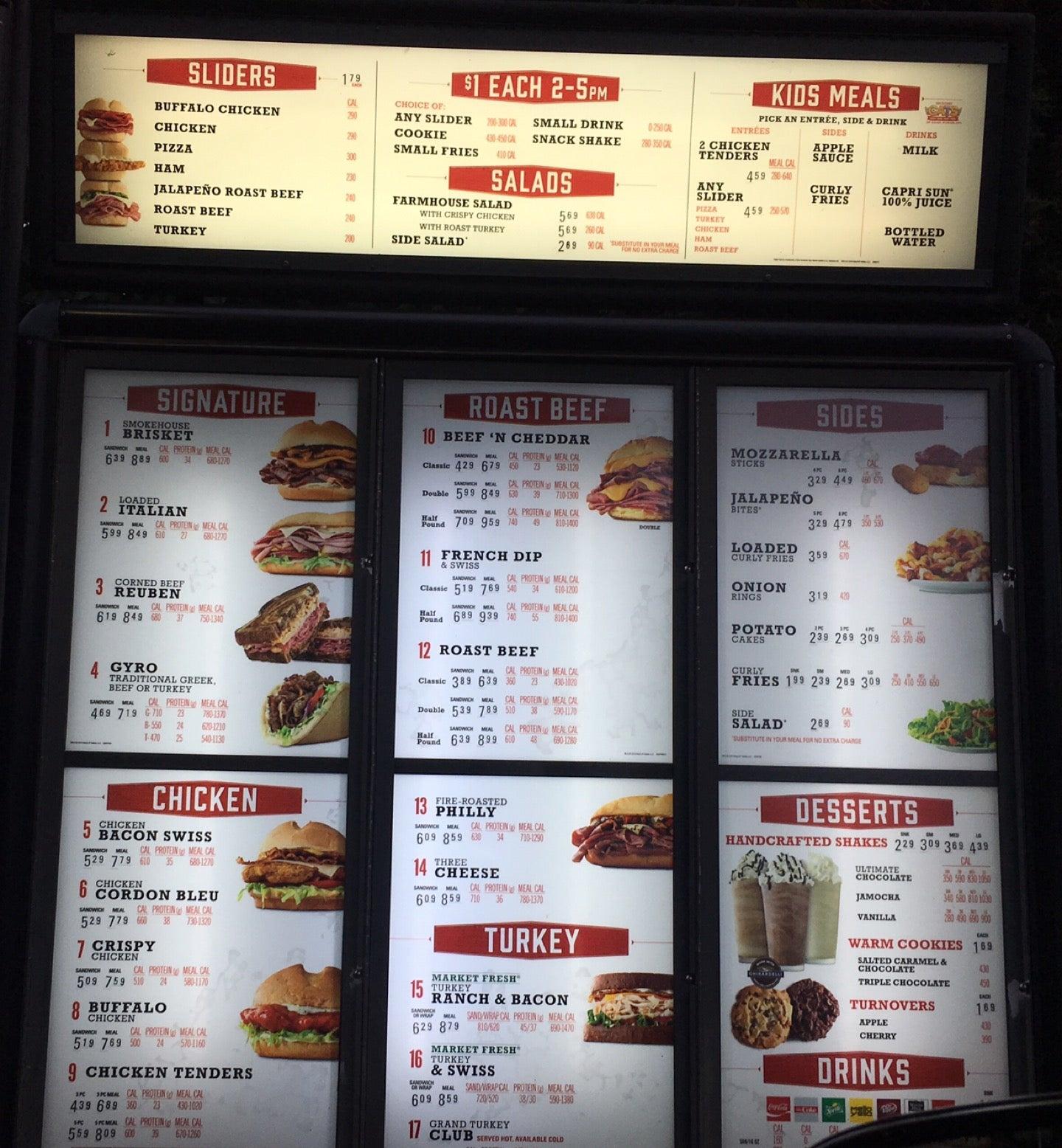 Arby's меню