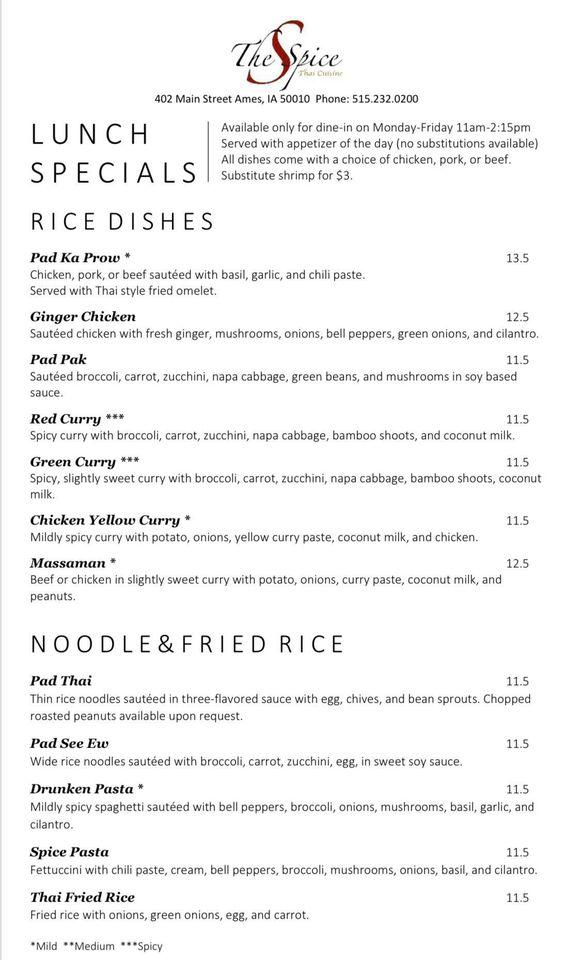 The Spice Thai Cuisine меню