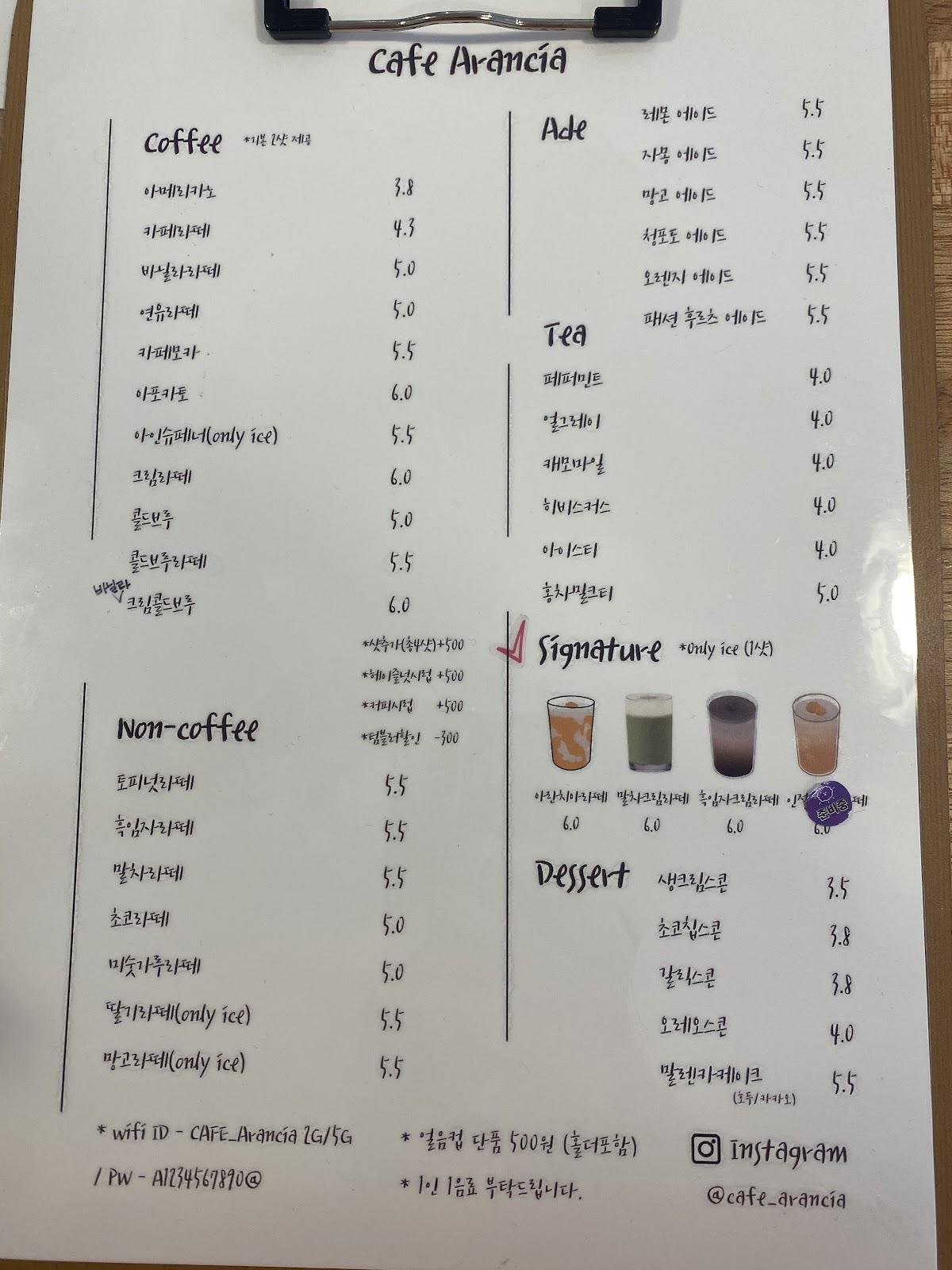 Cafe Arancia меню
